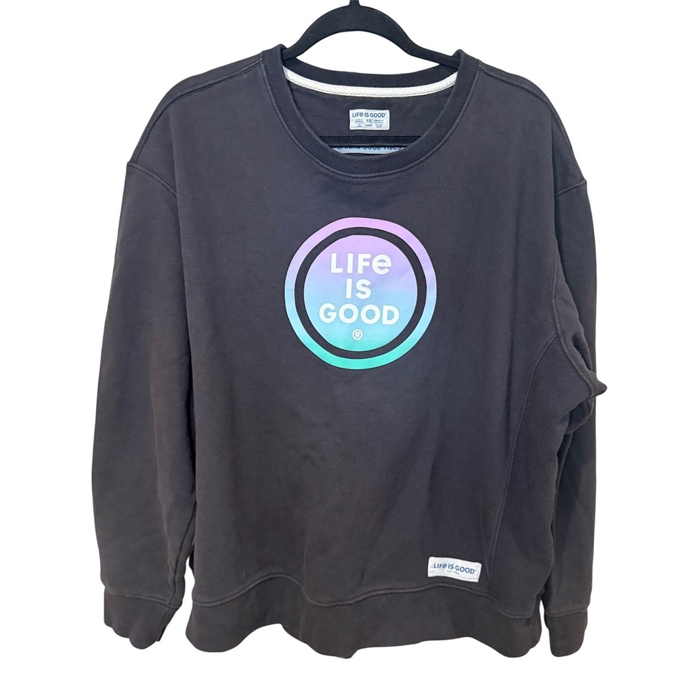 Life Is Good LIG Coin Simply True Fleece Pullover Sweatshirt Black XXL